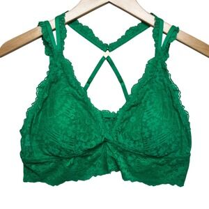 Aerie Green Lace Strappy Bralette Bra Plunge Lingerie Padded Size L New Festival